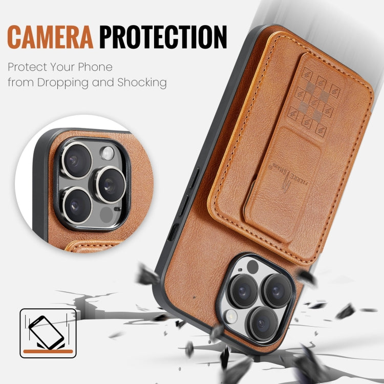 For iPhone 15 Pro Max Fierre Shann Oil Wax Cow Leather Card Holder Back Phone Case(Brown) - free shipping - PMC Jewellery - Order now!