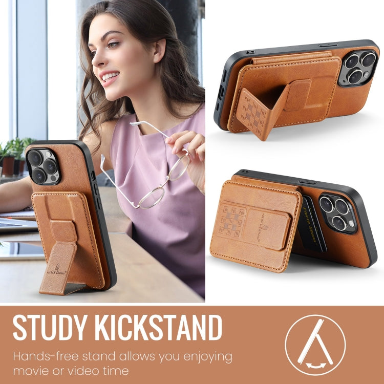 For iPhone 15 Pro Max Fierre Shann Oil Wax Cow Leather Card Holder Back Phone Case(Brown) - free shipping - PMC Jewellery - Order now!