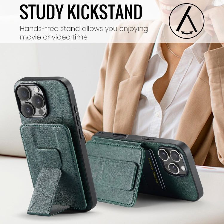 For iPhone 16 Pro Fierre Shann Oil Wax Cow Leather Card Holder Back Phone Case(Green) - free shipping - PMC Jewellery - Order now!