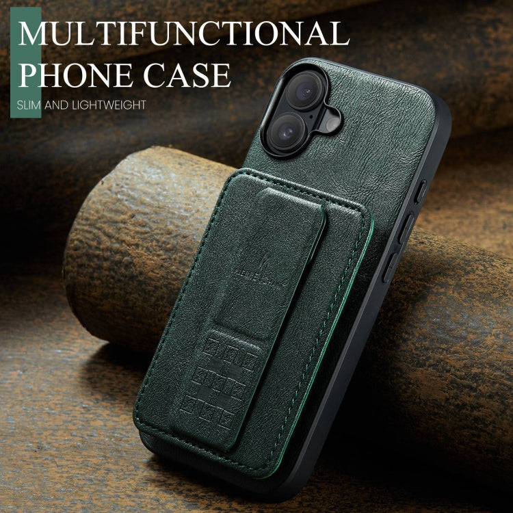 For iPhone 16 Plus Fierre Shann Oil Wax Cow Leather Card Holder Back Phone Case(Green) - free shipping - PMC Jewellery - Order now!