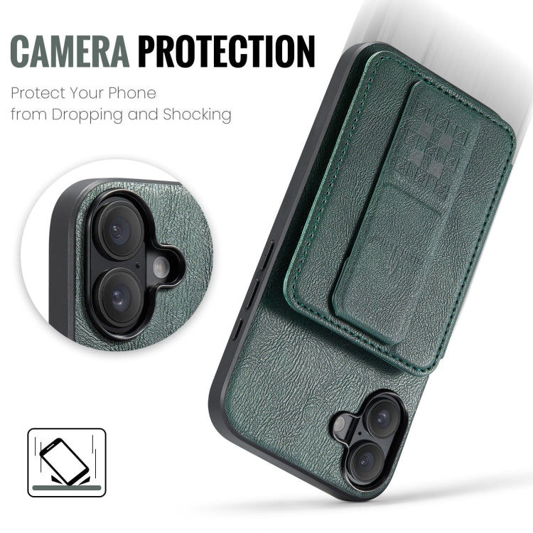 For iPhone 16 Plus Fierre Shann Oil Wax Cow Leather Card Holder Back Phone Case(Green) - free shipping - PMC Jewellery - Order now!