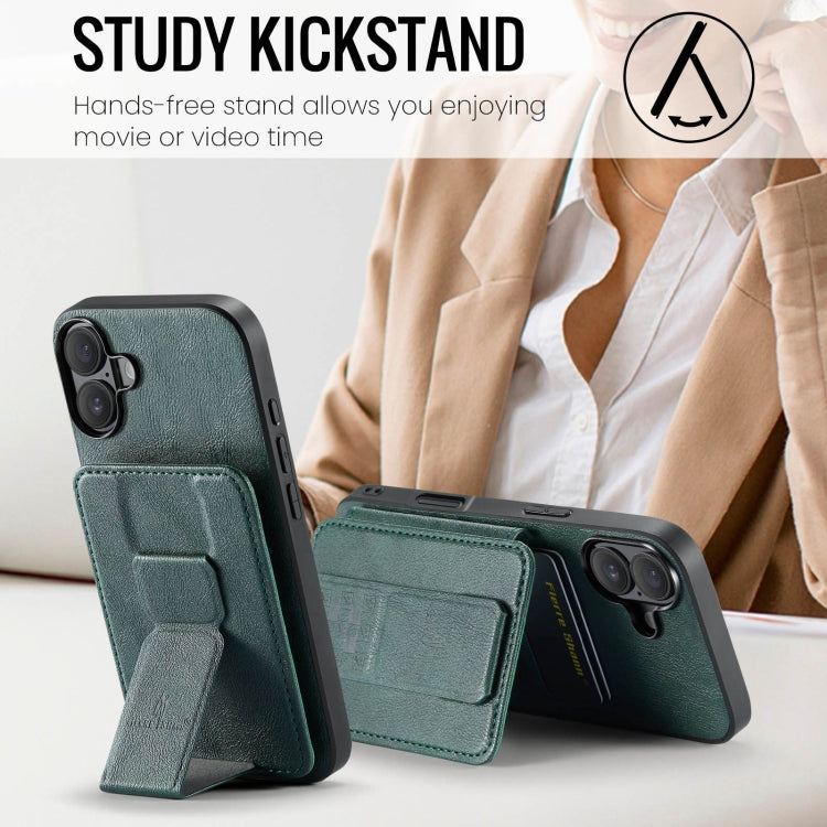 For iPhone 16 Plus Fierre Shann Oil Wax Cow Leather Card Holder Back Phone Case(Green) - free shipping - PMC Jewellery - Order now!