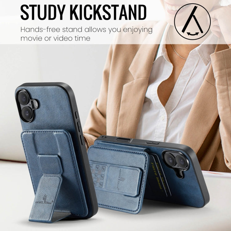 For iPhone 16 Plus Fierre Shann Oil Wax Cow Leather Card Holder Back Phone Case(Blue) - free shipping - PMC Jewellery - Order now!