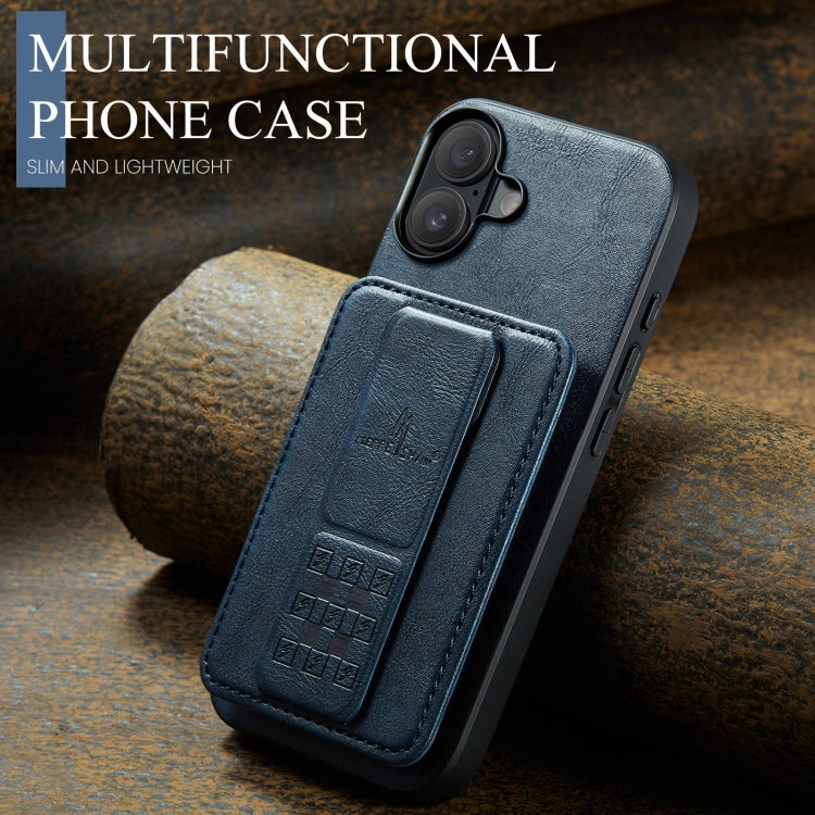 For iPhone 16 Fierre Shann Oil Wax Cow Leather Card Holder Back Phone Case(Blue) - free shipping - PMC Jewellery - Order now!