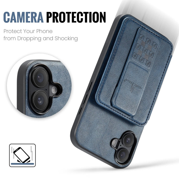For iPhone 16 Fierre Shann Oil Wax Cow Leather Card Holder Back Phone Case(Blue) - free shipping - PMC Jewellery - Order now!