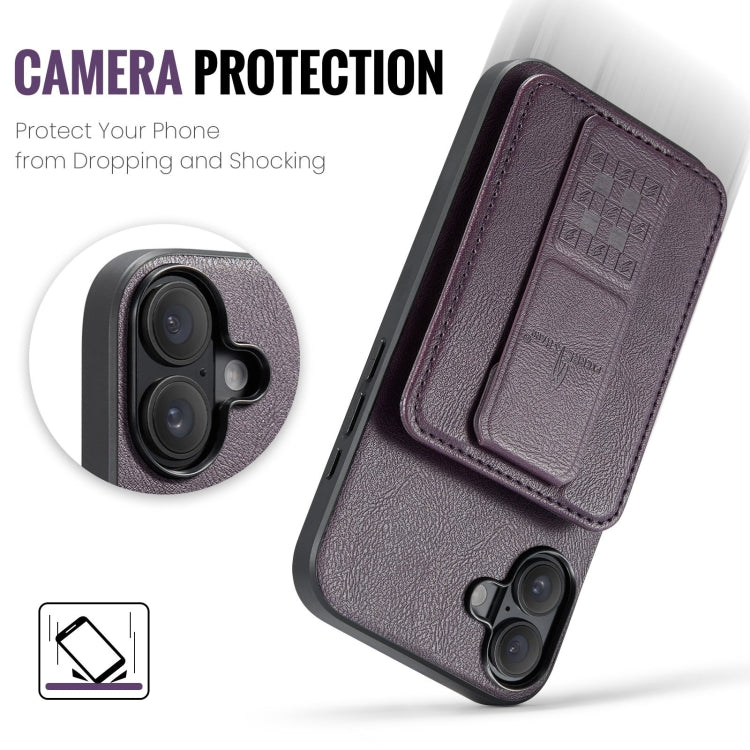 For iPhone 16 Fierre Shann Oil Wax Cow Leather Card Holder Back Phone Case(Purple) - free shipping - PMC Jewellery - Order now!