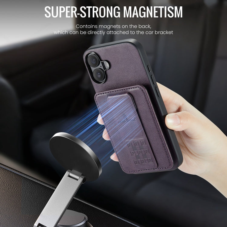 For iPhone 16 Fierre Shann Oil Wax Cow Leather Card Holder Back Phone Case(Purple) - free shipping - PMC Jewellery - Order now!
