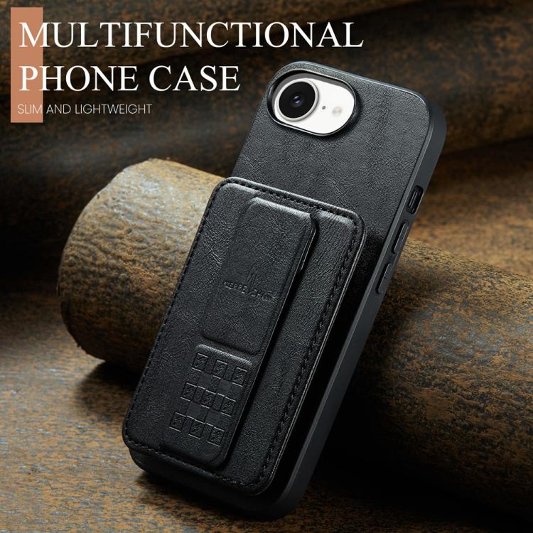 For iPhone 16e Fierre Shann Oil Wax Cow Leather Card Holder Back Phone Case(Black) - free shipping - PMc TechLife - Order now!