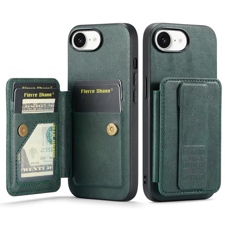 For iPhone 16e Fierre Shann Oil Wax Cow Leather Card Holder Back Phone Case(Green) - free shipping - PMc TechLife - Order now!