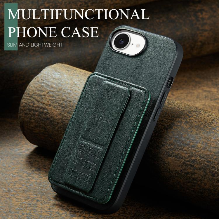 For iPhone 16e Fierre Shann Oil Wax Cow Leather Card Holder Back Phone Case(Green) - free shipping - PMc TechLife - Order now!