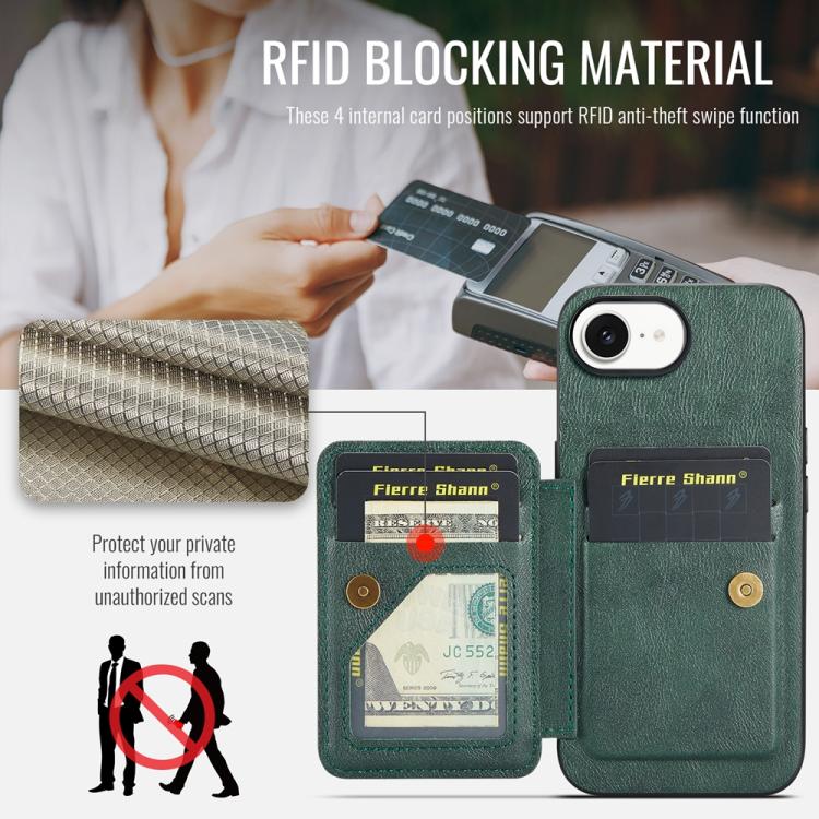 For iPhone 16e Fierre Shann Oil Wax Cow Leather Card Holder Back Phone Case(Green) - free shipping - PMc TechLife - Order now!