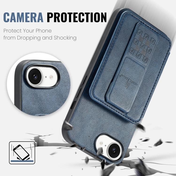 For iPhone 16e Fierre Shann Oil Wax Cow Leather Card Holder Back Phone Case(Blue) - free shipping - PMc TechLife - Order now!