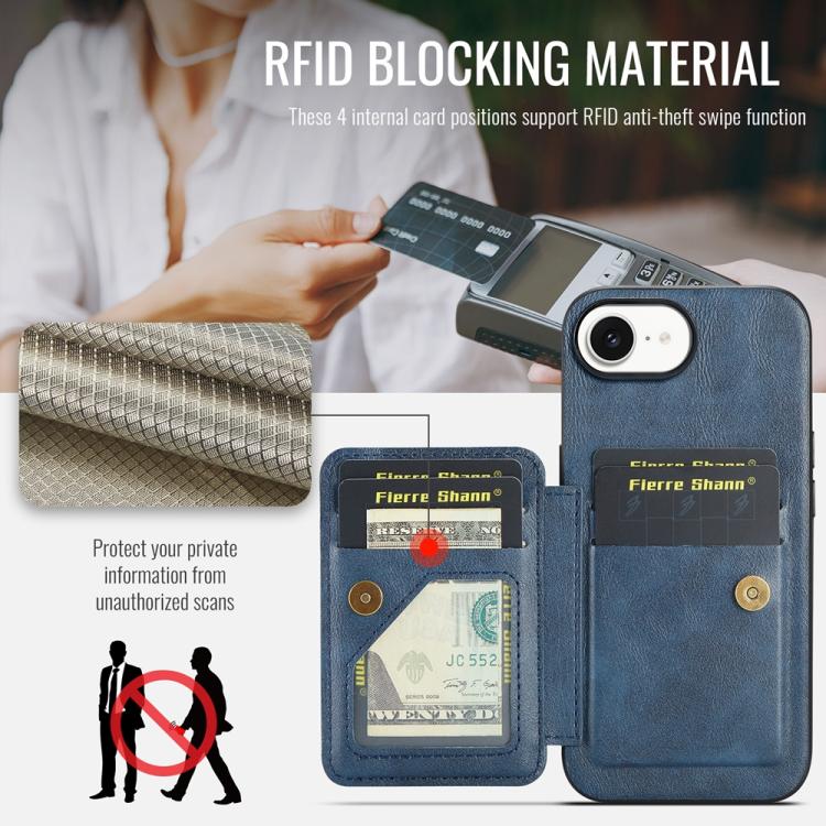 For iPhone 16e Fierre Shann Oil Wax Cow Leather Card Holder Back Phone Case(Blue) - free shipping - PMc TechLife - Order now!