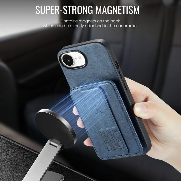 For iPhone 16e Fierre Shann Oil Wax Cow Leather Card Holder Back Phone Case(Blue) - free shipping - PMc TechLife - Order now!