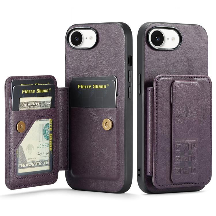 For iPhone 16e Fierre Shann Oil Wax Cow Leather Card Holder Back Phone Case(Purple) - free shipping - PMc TechLife - Order now!