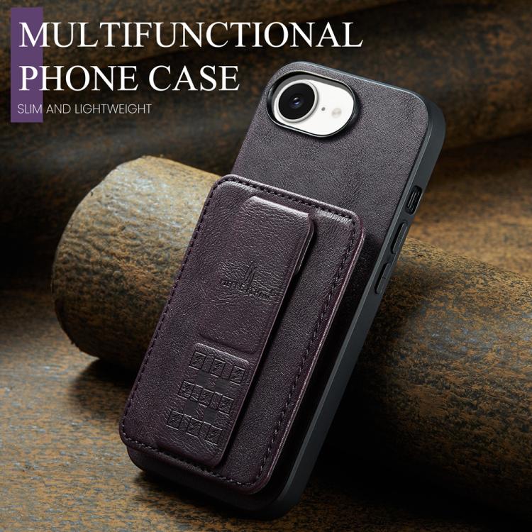 For iPhone 16e Fierre Shann Oil Wax Cow Leather Card Holder Back Phone Case(Purple) - free shipping - PMc TechLife - Order now!