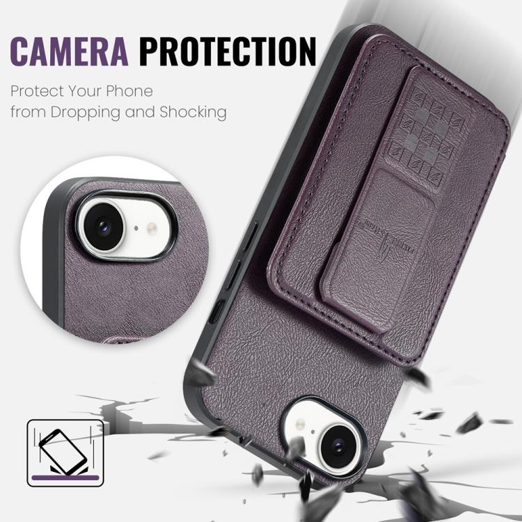 For iPhone 16e Fierre Shann Oil Wax Cow Leather Card Holder Back Phone Case(Purple) - free shipping - PMc TechLife - Order now!