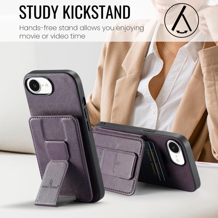 For iPhone 16e Fierre Shann Oil Wax Cow Leather Card Holder Back Phone Case(Purple) - free shipping - PMc TechLife - Order now!