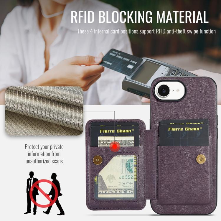 For iPhone 16e Fierre Shann Oil Wax Cow Leather Card Holder Back Phone Case(Purple) - free shipping - PMc TechLife - Order now!