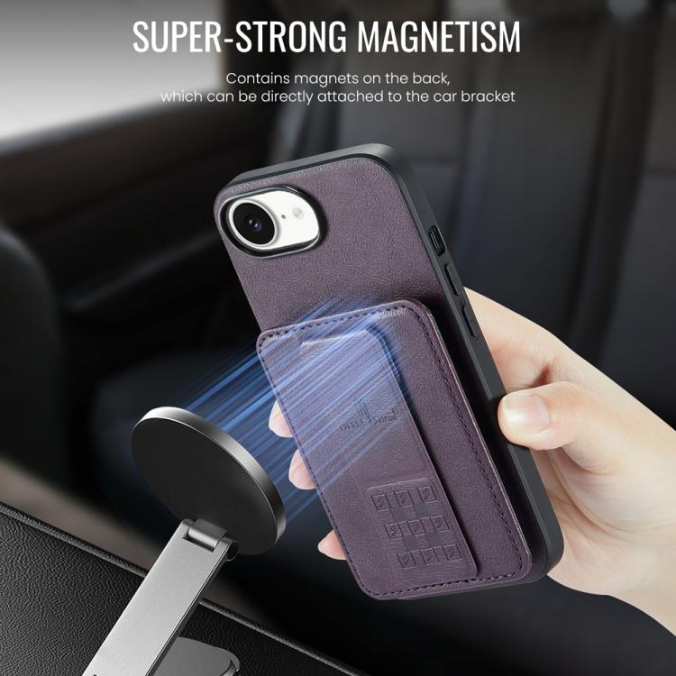 For iPhone 16e Fierre Shann Oil Wax Cow Leather Card Holder Back Phone Case(Purple) - free shipping - PMc TechLife - Order now!