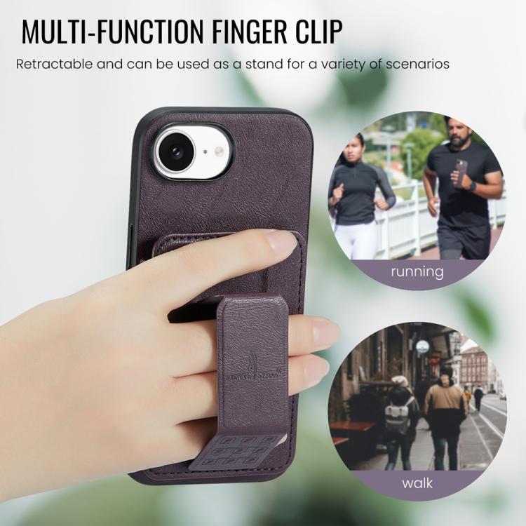 For iPhone 16e Fierre Shann Oil Wax Cow Leather Card Holder Back Phone Case(Purple) - free shipping - PMc TechLife - Order now!