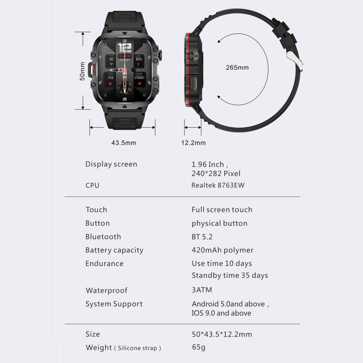 QX11 1.96 inch BT5.2 Smart Sport Watch, Support Bluetooth Call / Sleep / Blood Oxygen / Heart Rate / Blood Pressure Health Monitor(Black) - Smart Watches by PMC TechLife | Online Shopping South Africa | PMC TechLife