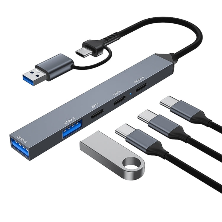 ADS-809D 5 in 1 USB + Type-C to PD100W + USB3.0/2.0 + Type-C HUB Docking Station(Space Grey) - USB HUB by PMC Jewellery | Online Shopping South Africa | PMC Jewellery | Buy Now Pay Later Mobicred