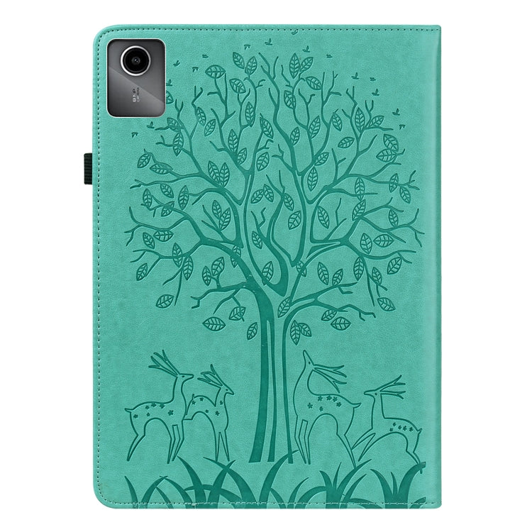 For Lenovo Tab M11 / Xiaoxin Pad 11 2024 Tree & Deer Embossed Leather Tablet Case(Green) - Lenovo by PMC Jewellery | Online Shopping South Africa | PMC Jewellery | Buy Now Pay Later Mobicred