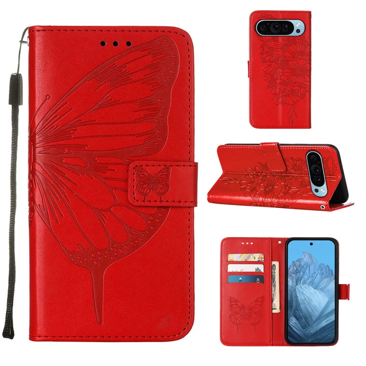 For Google Pixel 9 Embossed Butterfly Leather Phone Case(Red) - Google Cases by PMC Jewellery | Online Shopping South Africa | PMC Jewellery | Buy Now Pay Later Mobicred