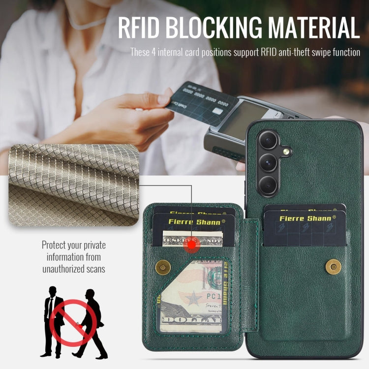 For Samsung Galaxy S24+ 5G Fierre Shann Oil Wax Cow Leather Card Holder Back Phone Case(Green) - free shipping - PMC Jewellery - Order now!