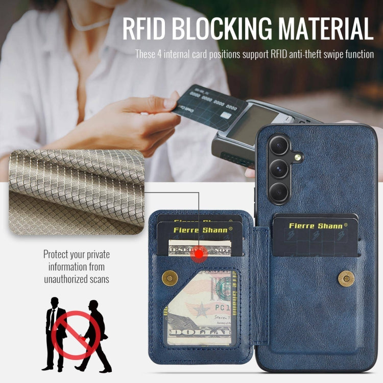 For Samsung Galaxy S24+ 5G Fierre Shann Oil Wax Cow Leather Card Holder Back Phone Case(Blue) - Galaxy S24+ 5G Cases by FIERRE SHANN | Online Shopping South Africa | PMC Jewellery | Buy Now Pay Later Mobicred
