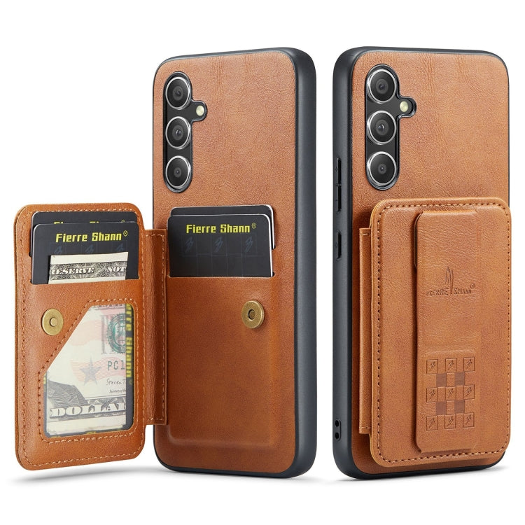 For Samsung Galaxy S24+ 5G Fierre Shann Oil Wax Cow Leather Card Holder Back Phone Case(Brown) - free shipping - PMC Jewellery - Order now!