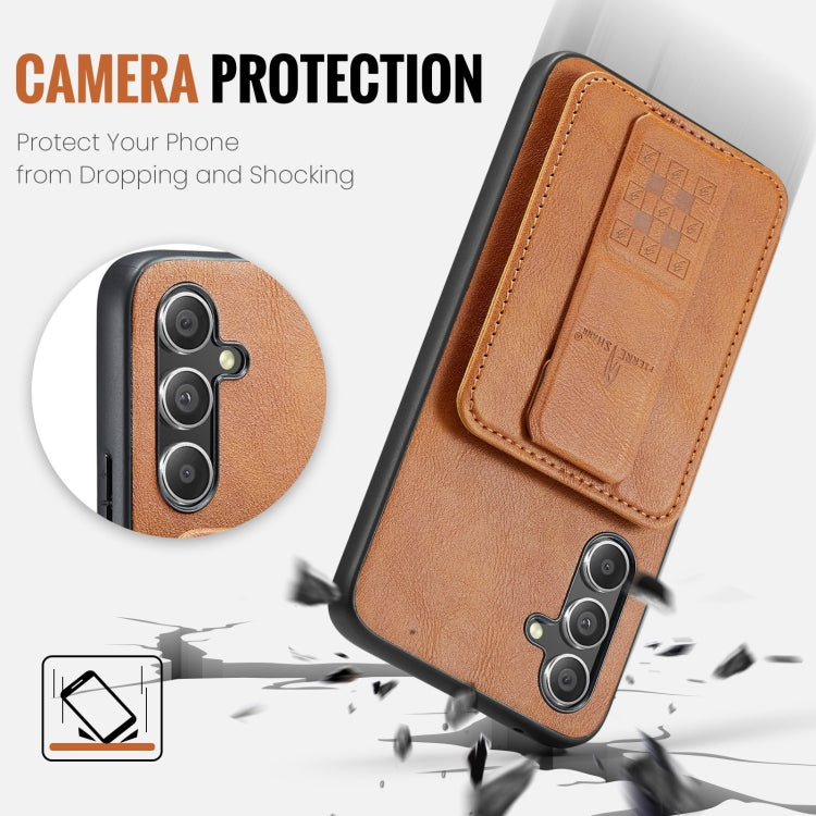 For Samsung Galaxy S24+ 5G Fierre Shann Oil Wax Cow Leather Card Holder Back Phone Case(Brown) - free shipping - PMC Jewellery - Order now!