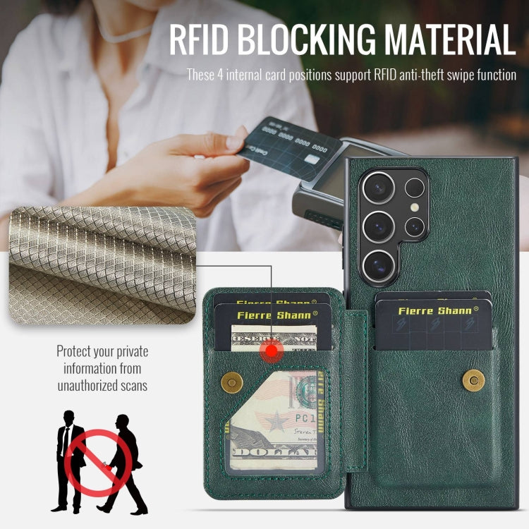 For Samsung Galaxy S24 Ultra 5G Fierre Shann Oil Wax Cow Leather Card Holder Back Phone Case(Green) - free shipping - PMC Jewellery - Order now!