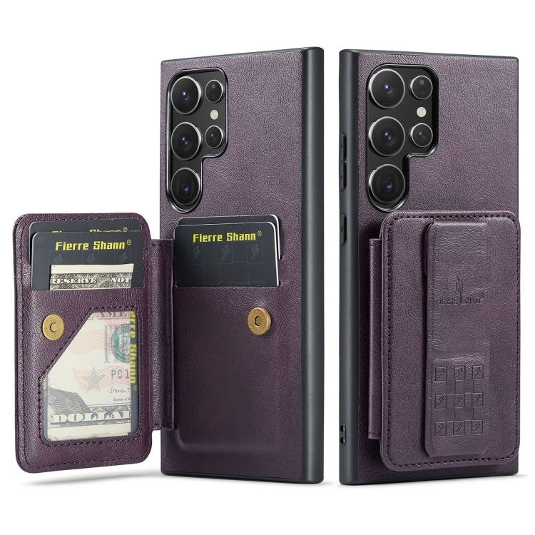 For Samsung Galaxy S24 Ultra 5G Fierre Shann Oil Wax Cow Leather Card Holder Back Phone Case(Purple) - free shipping - PMC Jewellery - Order now!