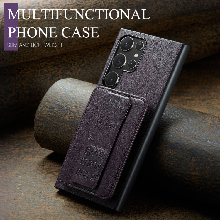For Samsung Galaxy S24 Ultra 5G Fierre Shann Oil Wax Cow Leather Card Holder Back Phone Case(Purple) - free shipping - PMC Jewellery - Order now!