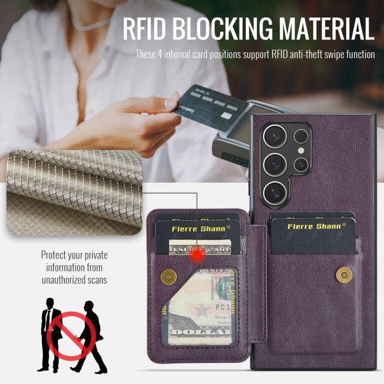 For Samsung Galaxy S24 Ultra 5G Fierre Shann Oil Wax Cow Leather Card Holder Back Phone Case(Purple) - free shipping - PMC Jewellery - Order now!