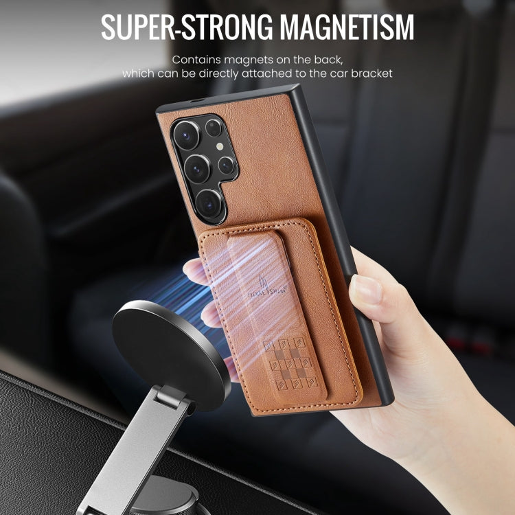 For Samsung Galaxy S24 Ultra 5G Fierre Shann Oil Wax Cow Leather Card Holder Back Phone Case(Brown) - free shipping - PMC Jewellery - Order now!