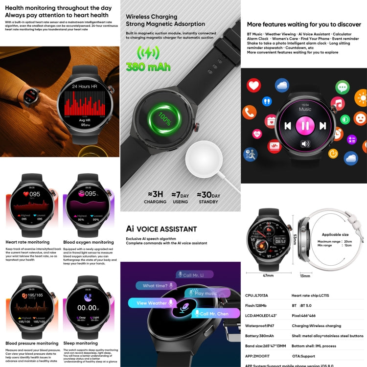 MT26 Smart Watch 1.43 inch AMOLED Bracelet, Support Bluetooth Call / Blood Pressure / Blood Oxygen / Heart Rate(Black) - Smart Watches by PMC TechLife | Online Shopping South Africa | PMC TechLife