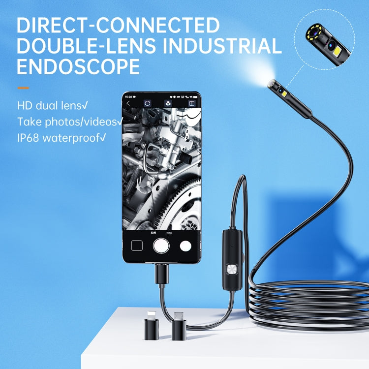 AN112 8mm Double Lenses HD Industry Endoscope Type-C + Micro USB + 8 Pin Connection, Length:10m Hard Tube -  by PMC TechLife | Online Shopping South Africa | PMC TechLife | Buy Now Pay Later Mobicred