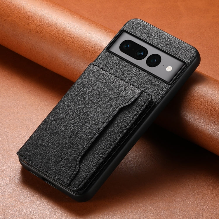 For Google Pixel 7 Pro 5G Calf Texture Card Bag Design Full Coverage Phone Case(Black) - Google Cases by PMC Jewellery | Online Shopping South Africa | PMC Jewellery | Buy Now Pay Later Mobicred