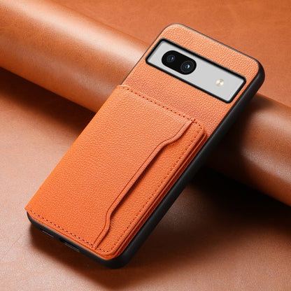 For Google Pixel 7a Calf Texture Card Bag Design Full Coverage Phone Case(Orange) - Google Cases by PMC Jewellery | Online Shopping South Africa | PMC Jewellery | Buy Now Pay Later Mobicred