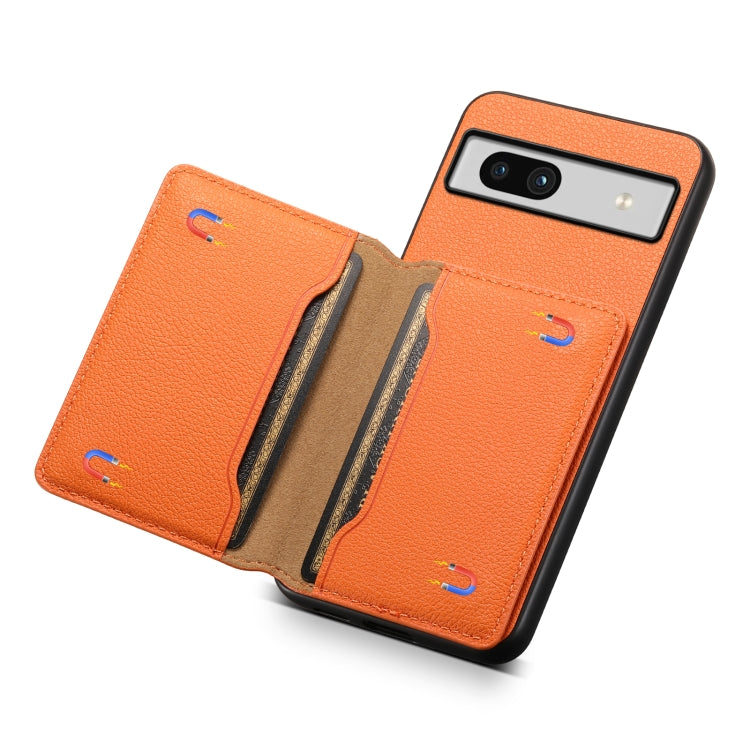 For Google Pixel 7a Calf Texture Card Bag Design Full Coverage Phone Case(Orange) - Google Cases by PMC Jewellery | Online Shopping South Africa | PMC Jewellery | Buy Now Pay Later Mobicred