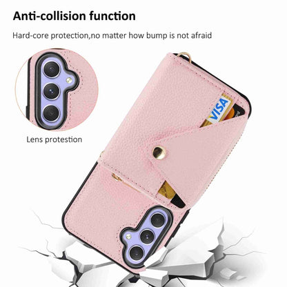 For Samsung Galaxy S24+ 5G Crossbody Zipper Card Bag RFID Anti-theft Phone Case(Pink) - Galaxy S24+ 5G Cases by PMC Jewellery | Online Shopping South Africa | PMC Jewellery | Buy Now Pay Later Mobicred