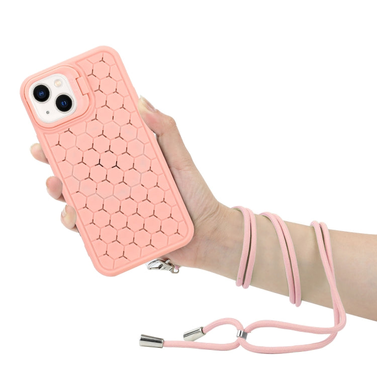 For iPhone 14 Honeycomb Radiating Lens Holder Magsafe Phone Case with Lanyard(Pink) - iPhone 14 Cases by PMC Jewellery | Online Shopping South Africa | PMC Jewellery