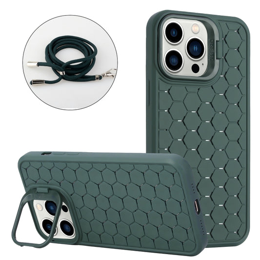 For iPhone 12 Pro Max Honeycomb Radiating Lens Holder Magsafe Phone Case with Lanyard(Green) - iPhone 12 Pro Max Cases by PMC Jewellery | Online Shopping South Africa | PMC Jewellery