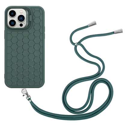 For iPhone 12 Pro Max Honeycomb Radiating Lens Holder Magsafe Phone Case with Lanyard(Green) - iPhone 12 Pro Max Cases by PMC Jewellery | Online Shopping South Africa | PMC Jewellery