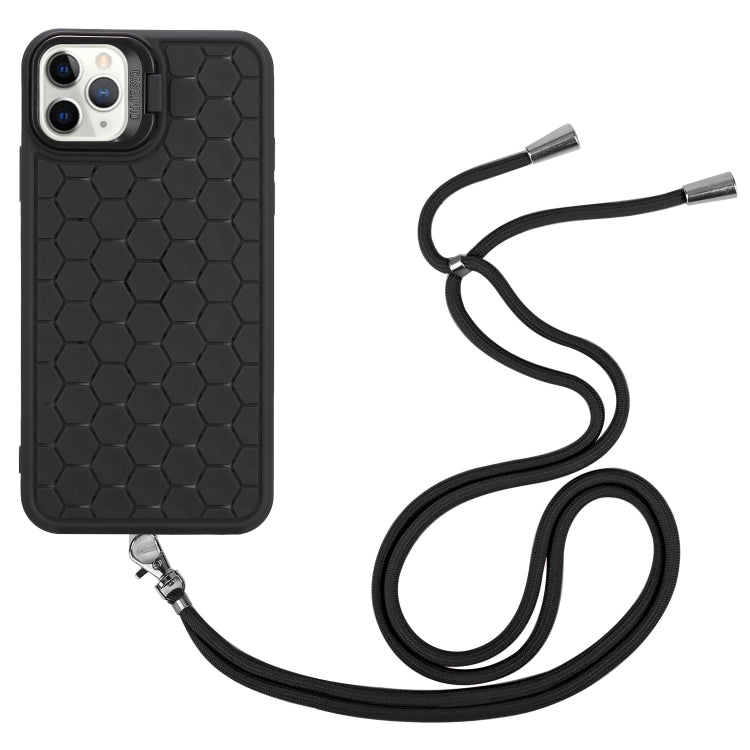 For iPhone 11 Pro Honeycomb Radiating Lens Holder Magsafe Phone Case with Lanyard(Black) - iPhone 11 Pro Cases by PMC Jewellery | Online Shopping South Africa | PMC Jewellery