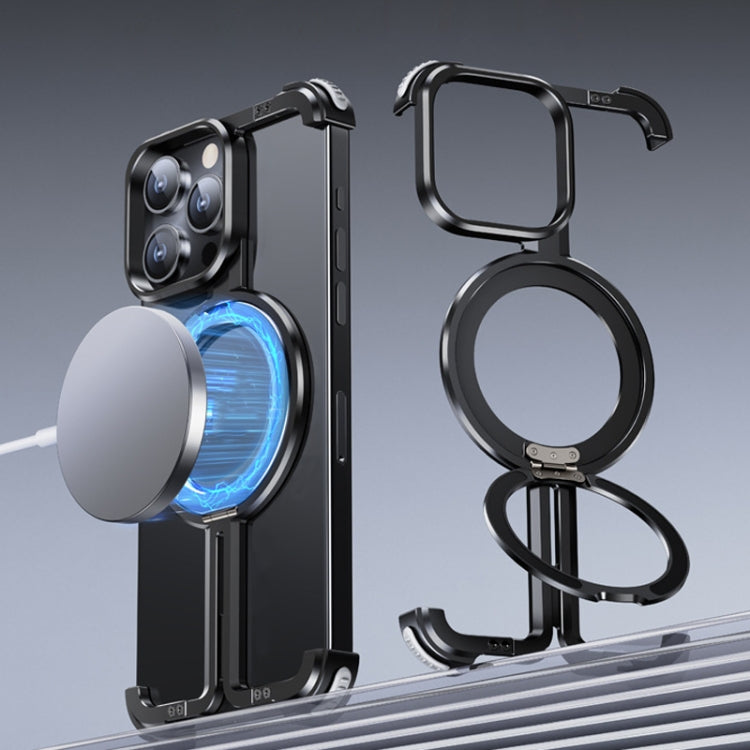 For iPhone 14 Pro Max MagSafe Magnetic Frameless Holder Phone Case(Black) - iPhone 14 Pro Max Cases by PMC TechLife | Online Shopping South Africa | PMC TechLife