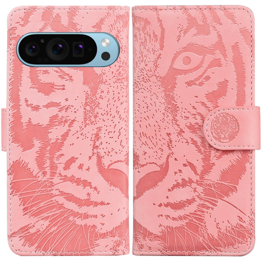 For Google Pixel 9 Tiger Embossing Pattern Flip Leather Phone Case(Pink) - Google Cases by PMC Jewellery | Online Shopping South Africa | PMC Jewellery | Buy Now Pay Later Mobicred